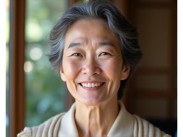 穏やかに微笑むシニア女性